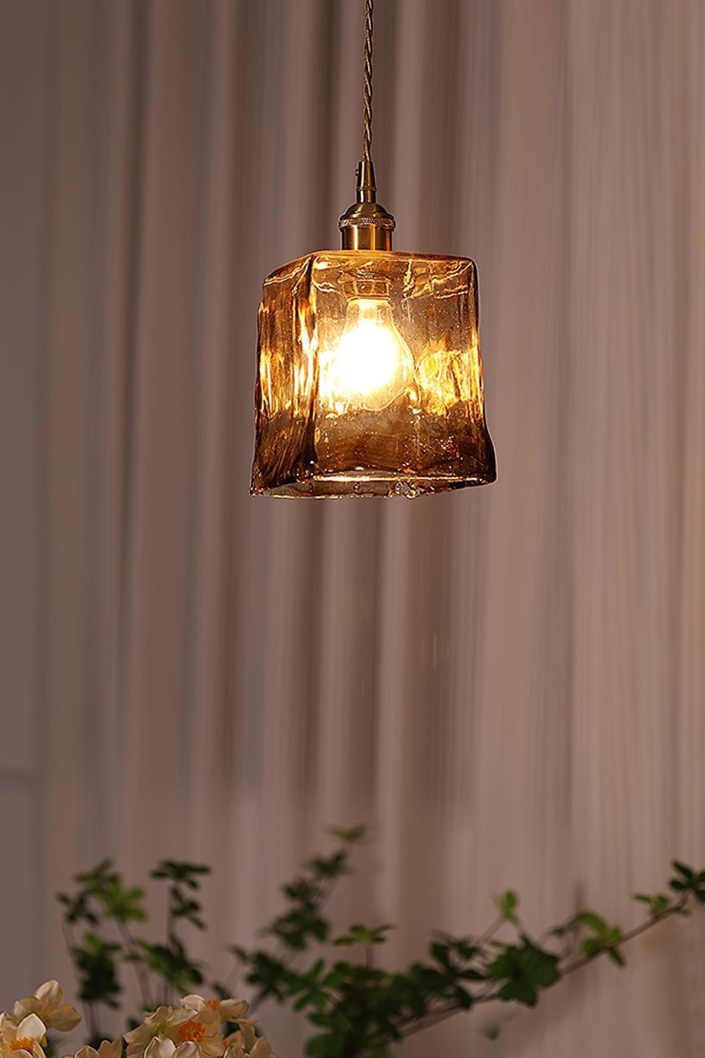 Antique Brown Glass Pendant Light