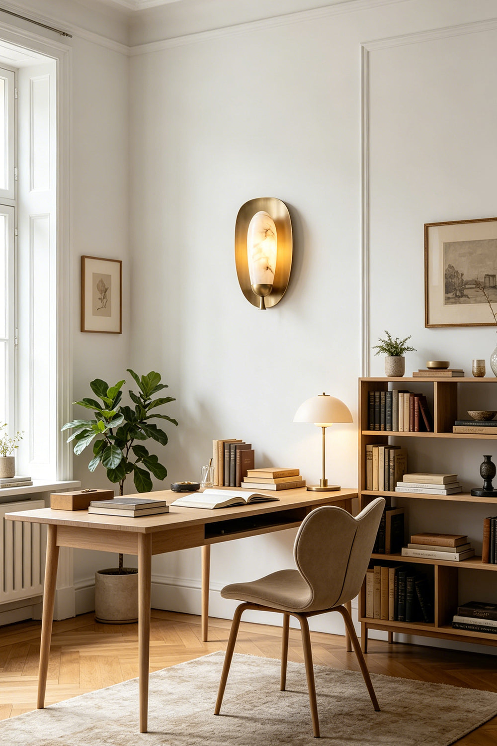 Arc Shield Alabaster Wall lamp for Den/Study | Samu  Lamp