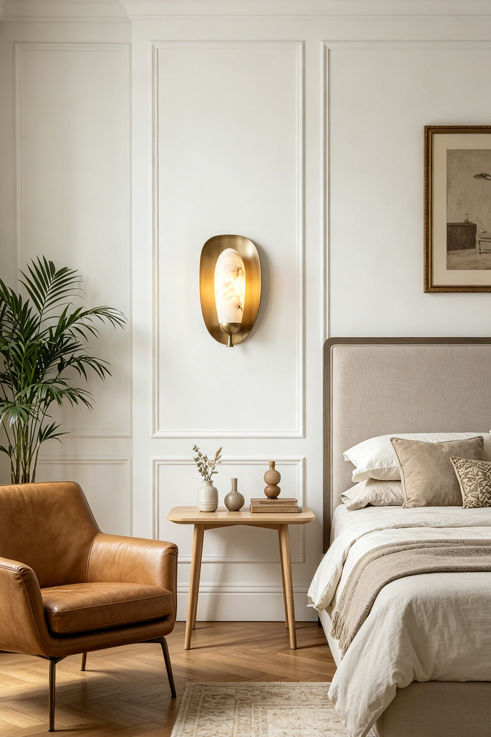 Arc Shield Alabaster Wall lamp for Bedroom | Samu  Lamp