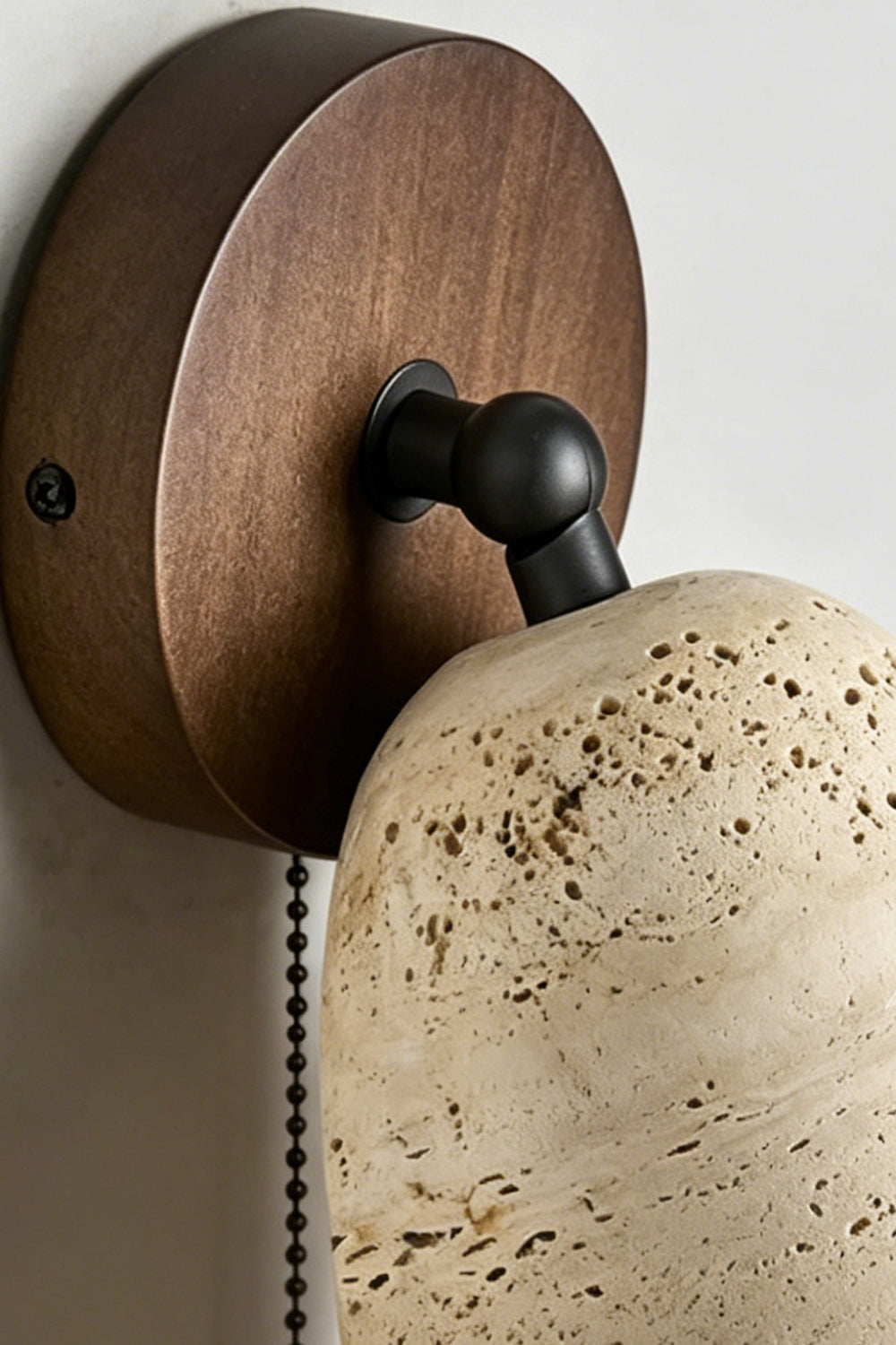 Artisan Travertine and Timber Wall Lamp |Wood detail | Samu  Lamp