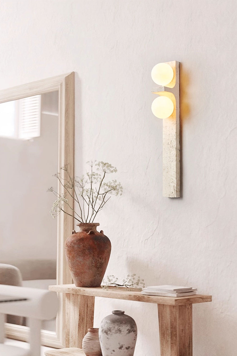 Asymmetrical Travertine Wall Sconce