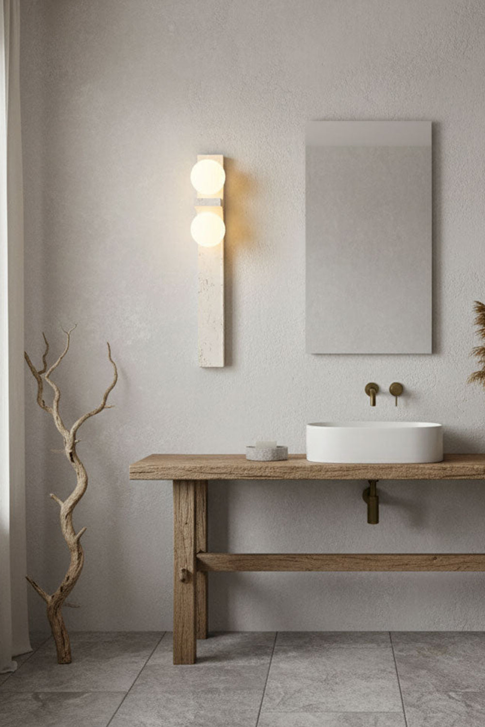 Asymmetrical Travertine Wall Sconce