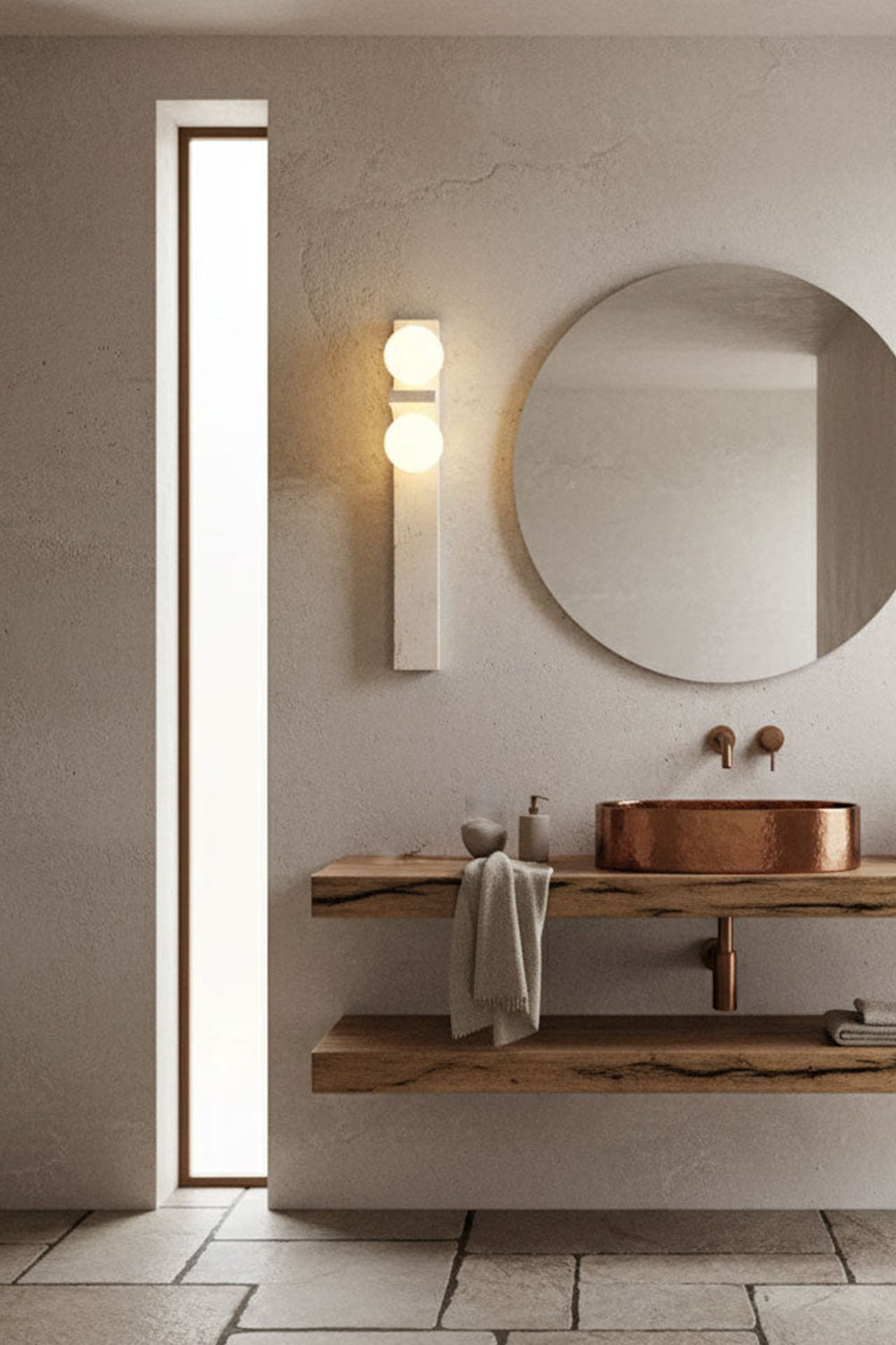 Asymmetrical Travertine Wall Sconce