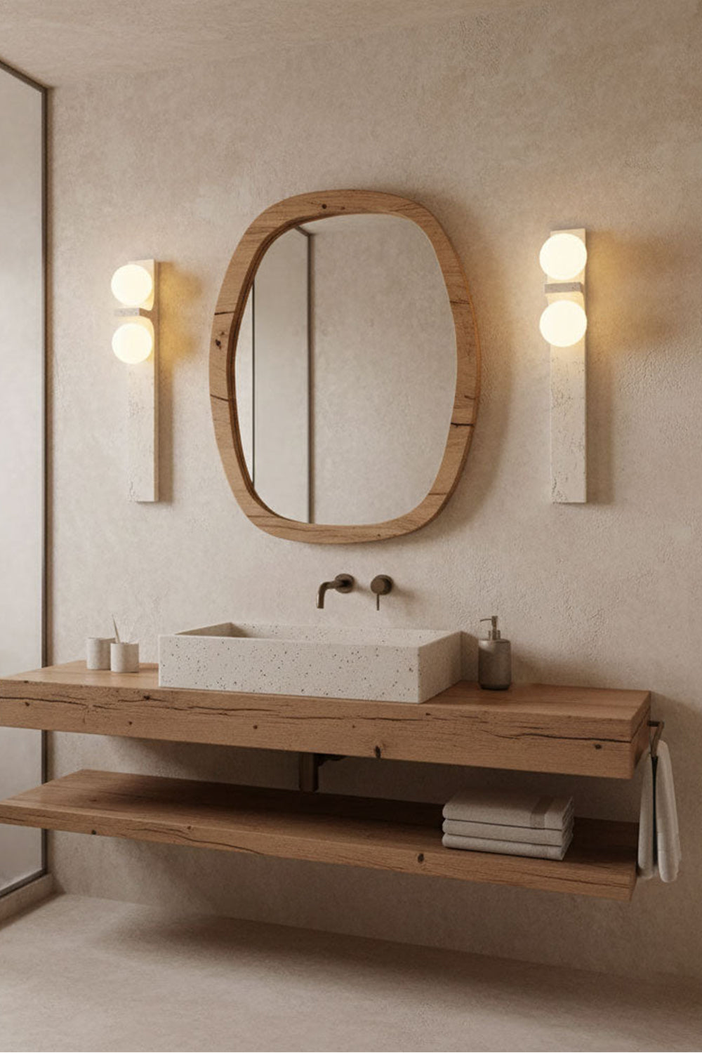 Asymmetrical Travertine Wall Sconce