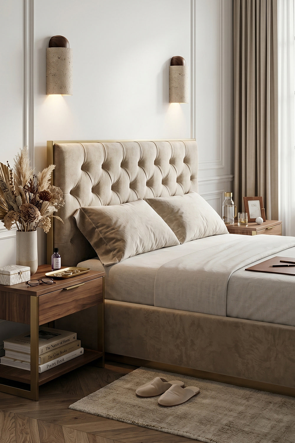 Aura Travertine Wall Sconce for Bedroom | Samu  Lamp
