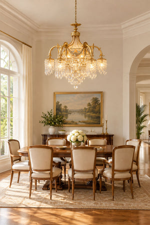 Belcastre Brass Crowned Crystal Cascade Chandelier