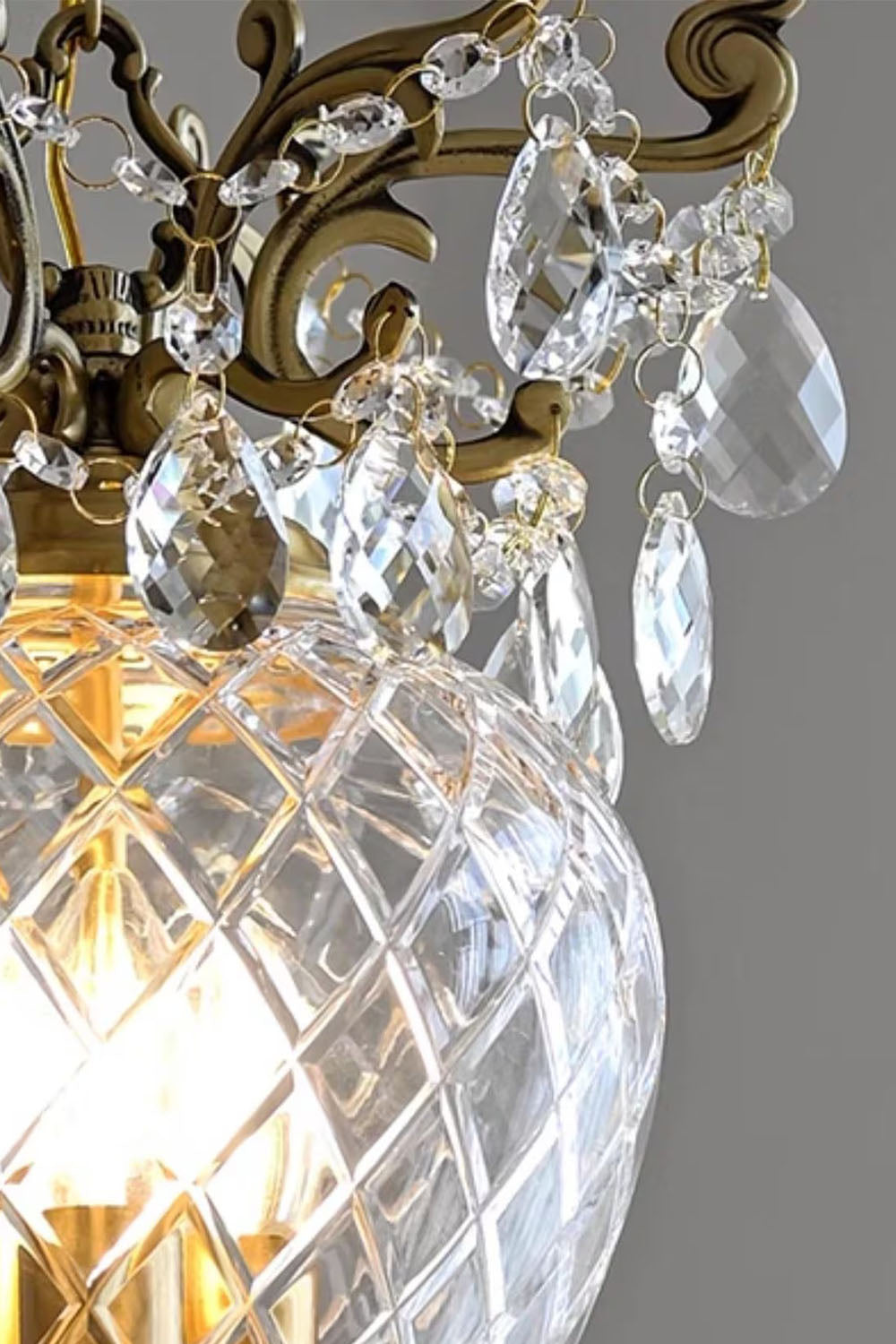 Close-up of Bertrand Cut Glass Teardrop Pendant Light showcasing crystal details and elegant design for striking illumination.
