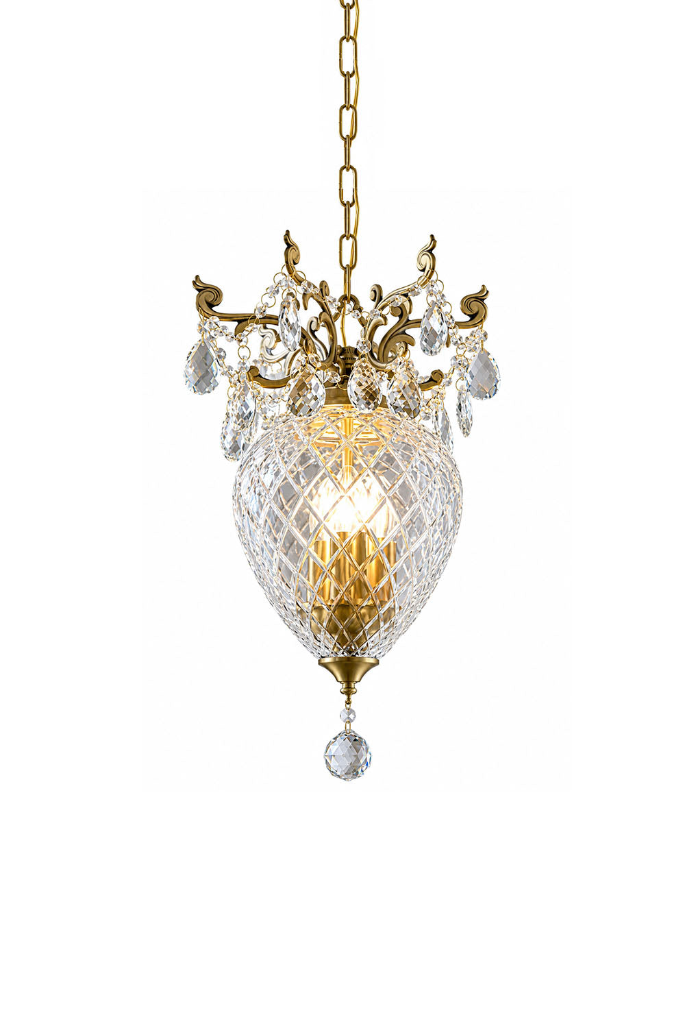 Elegant Bertrand Cut Glass Teardrop Pendant Light with intricate crystal detailing and vintage-inspired design.