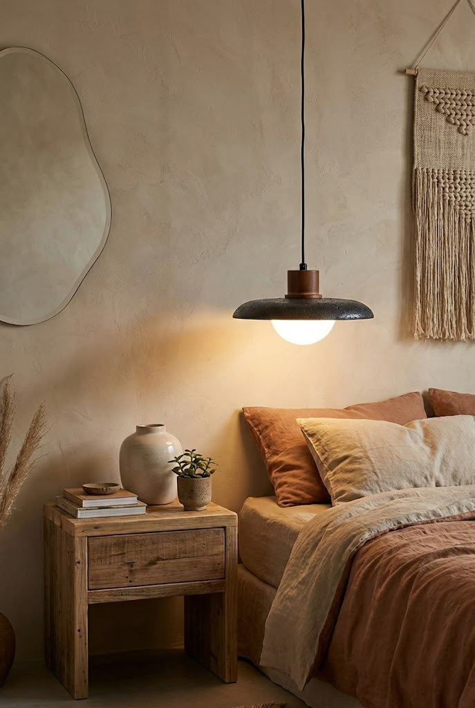 Black Travertine Dome Pendant Light