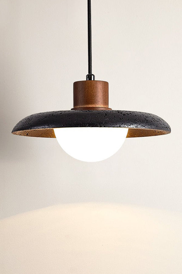 Black Travertine Dome Pendant Light