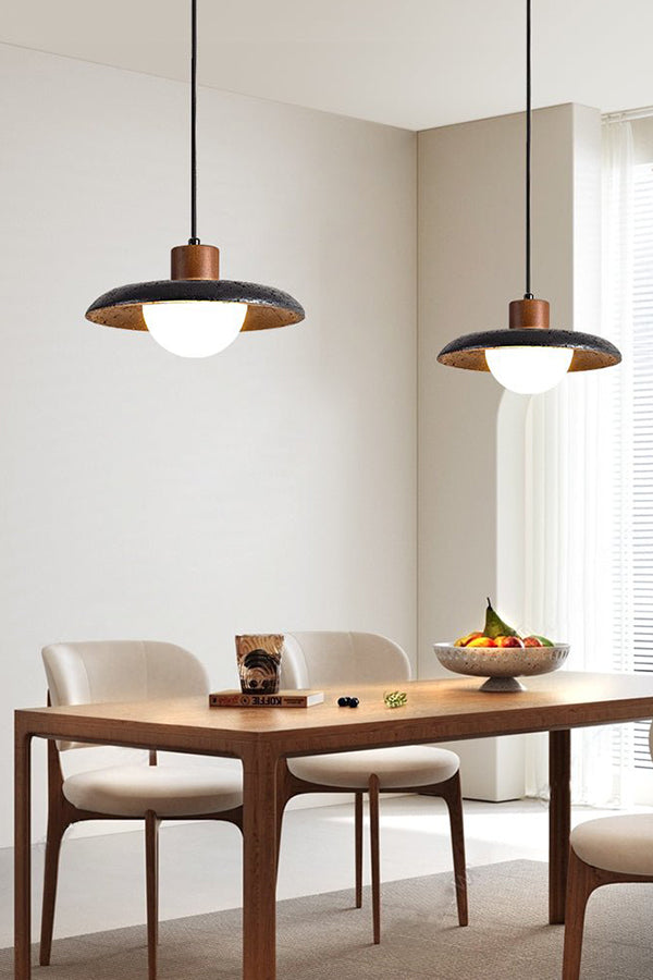Black Travertine Dome Pendant Light