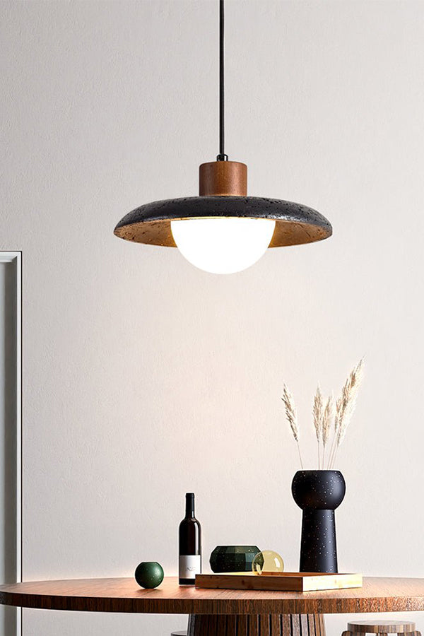 Black Travertine Dome Pendant Light