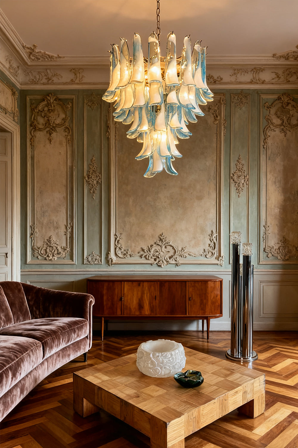 Blue Murano Petal Chandelier