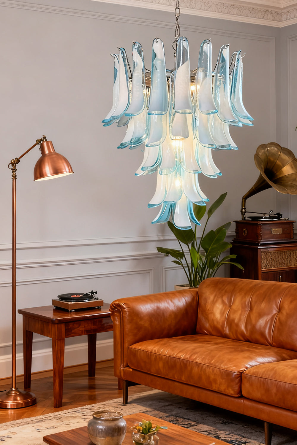 Blue Murano Petal Chandelier