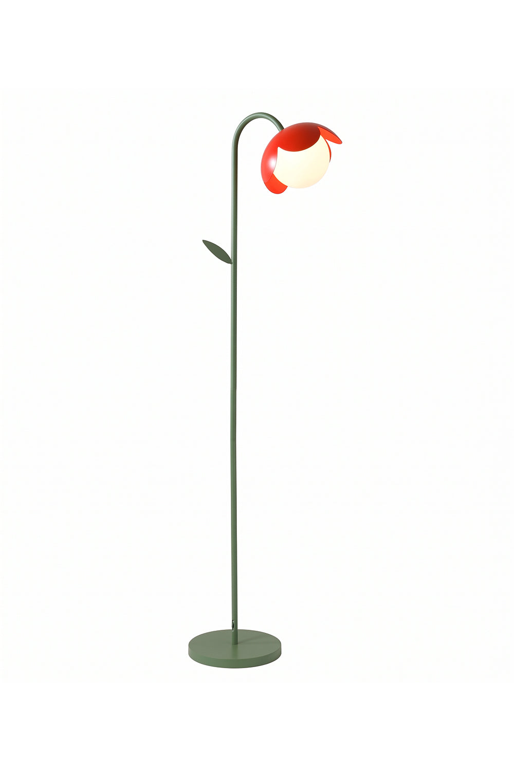 Botanical Aura Metal Floor Lamp | Metal, Glass | Red flower head with green stem and leaf detail | Isolated on white background | Samu Lamp