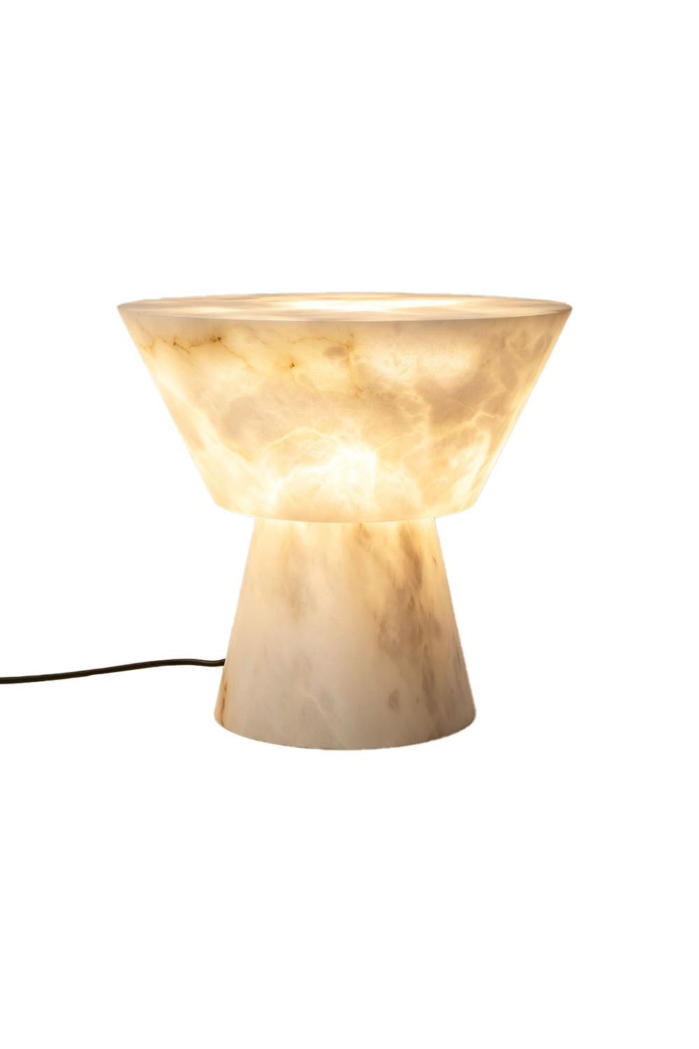 Bramwell Chalice Alabaster Table Lamp | Natural Alabaster | Front full view on a pure white background, illuminated | Samu Lamp
