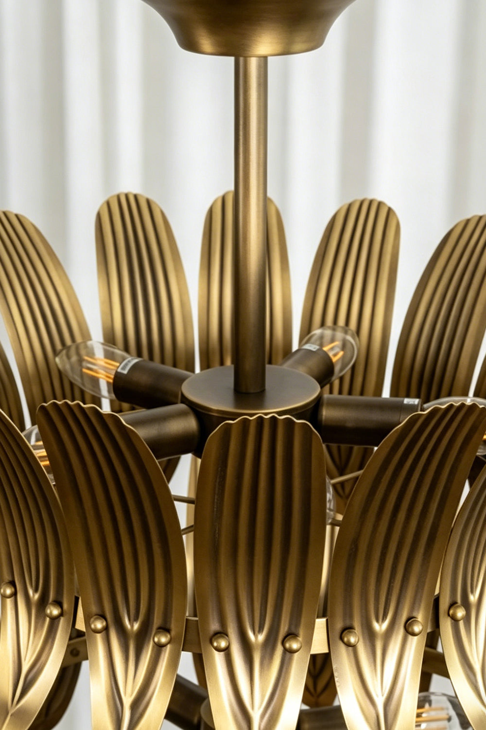 Brass Feather Tiered Chandelier | detail | Samu Lamp