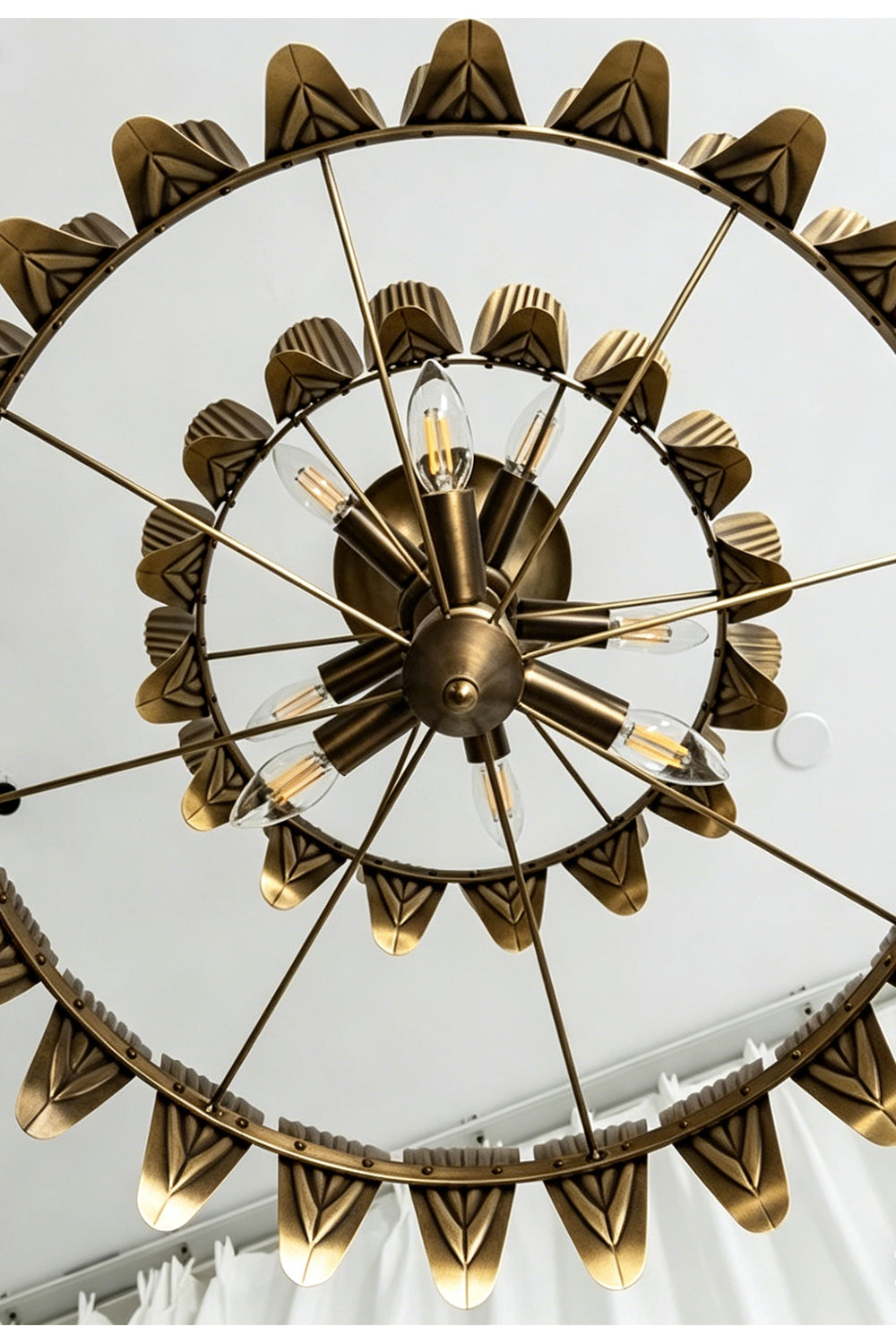 Brass Feather Tiered Chandelier | detail | Samu Lamp