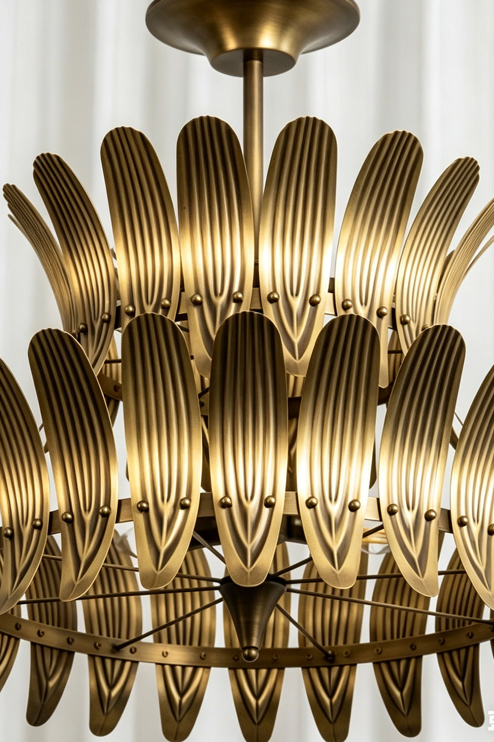 Brass Feather Tiered Chandelier |Brass detail | Samu Lamp