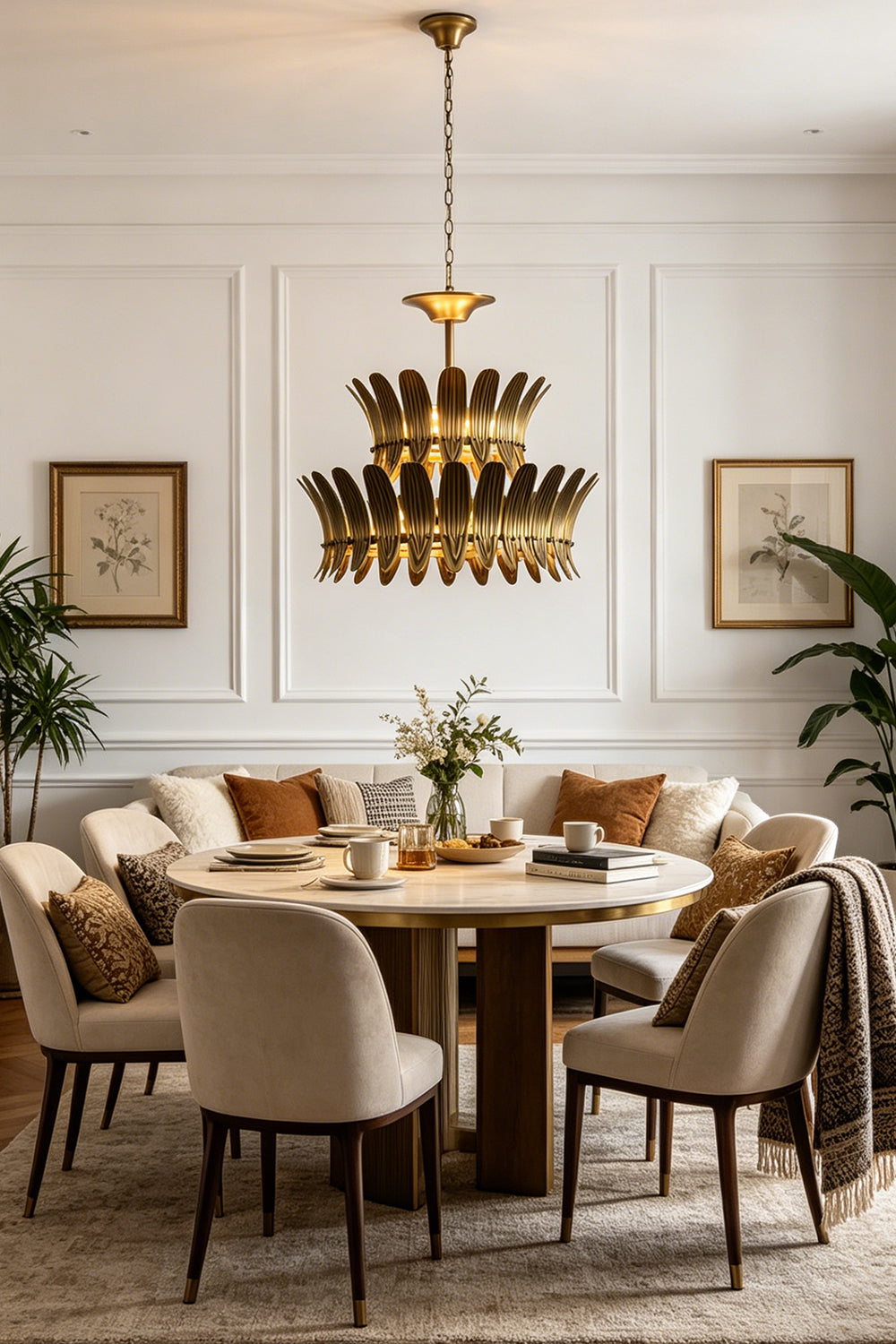 Brass Feather Tiered Chandelier for Living room | Samu Lamp