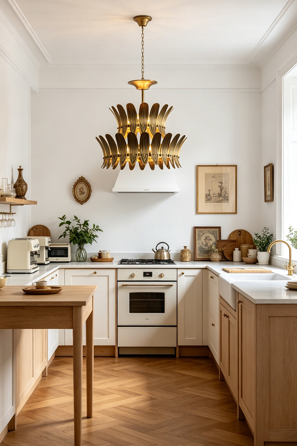 Brass Feather Tiered Chandelier for Kitchen | Samu Lamp