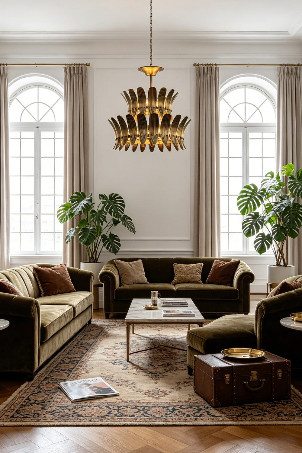 Brass Feather Tiered Chandelier for Living room | Samu Lamp