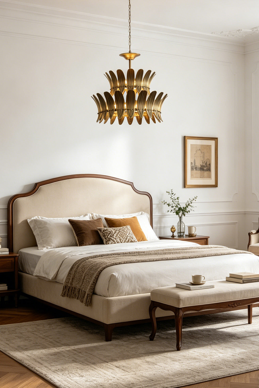 Brass Feather Tiered Chandelier for Bedroom | Samu Lamp