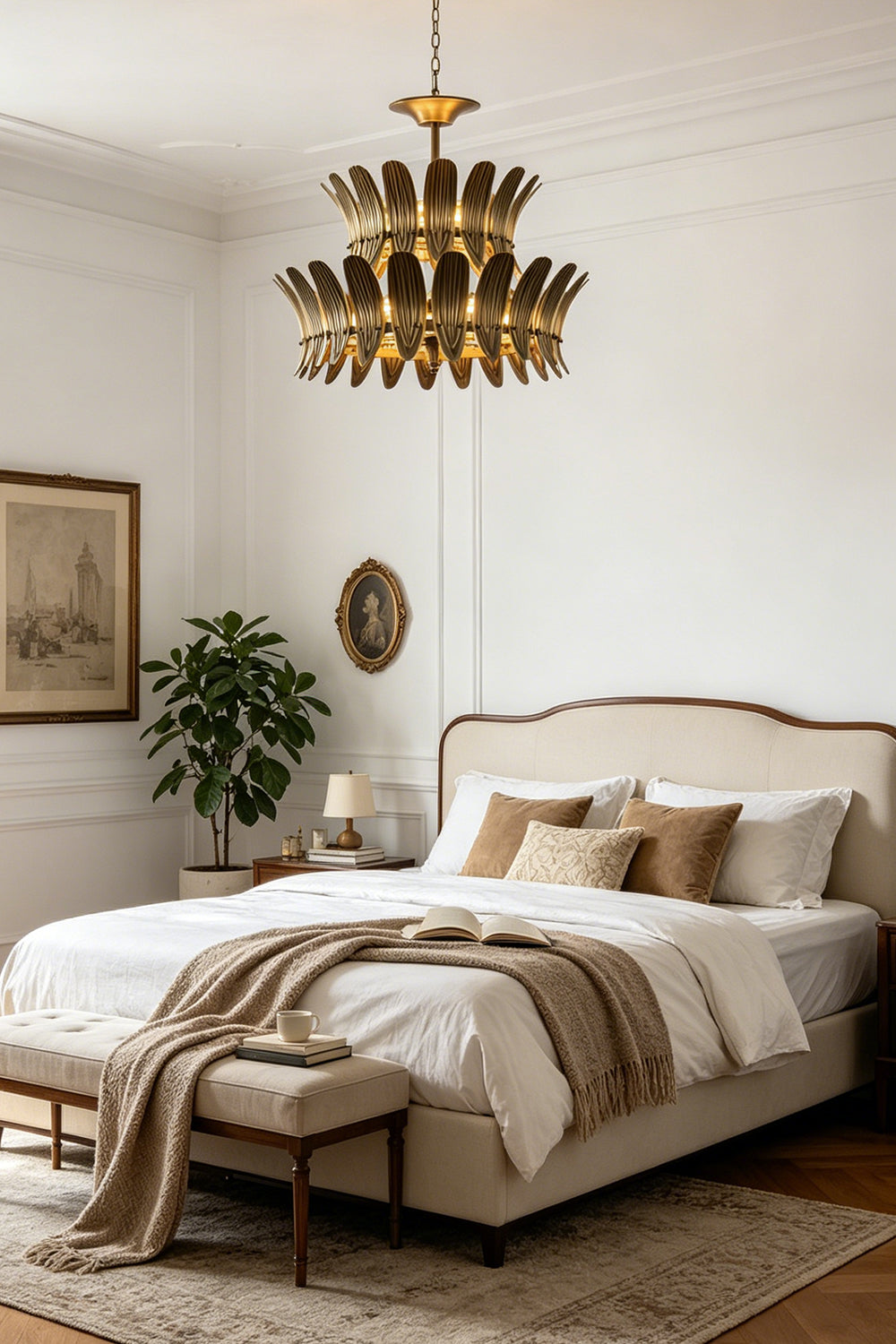 Brass Feather Tiered Chandelier for Bedroom | Samu Lamp