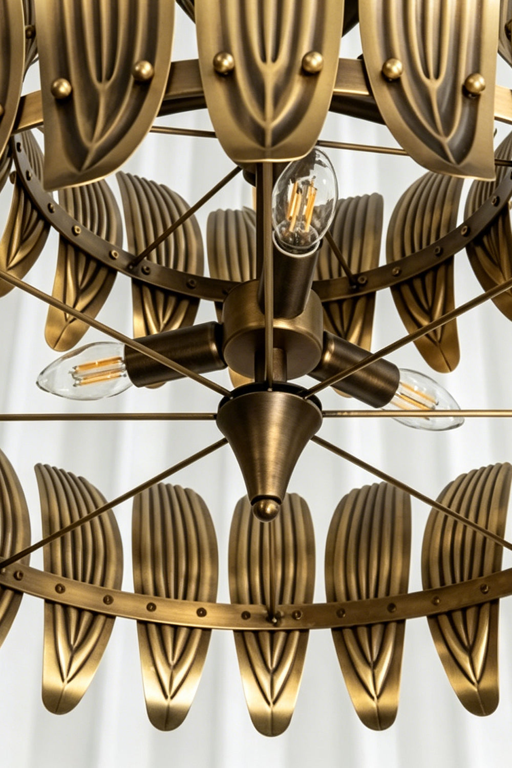 Brass Feather Tiered Chandelier | detail | Samu Lamp