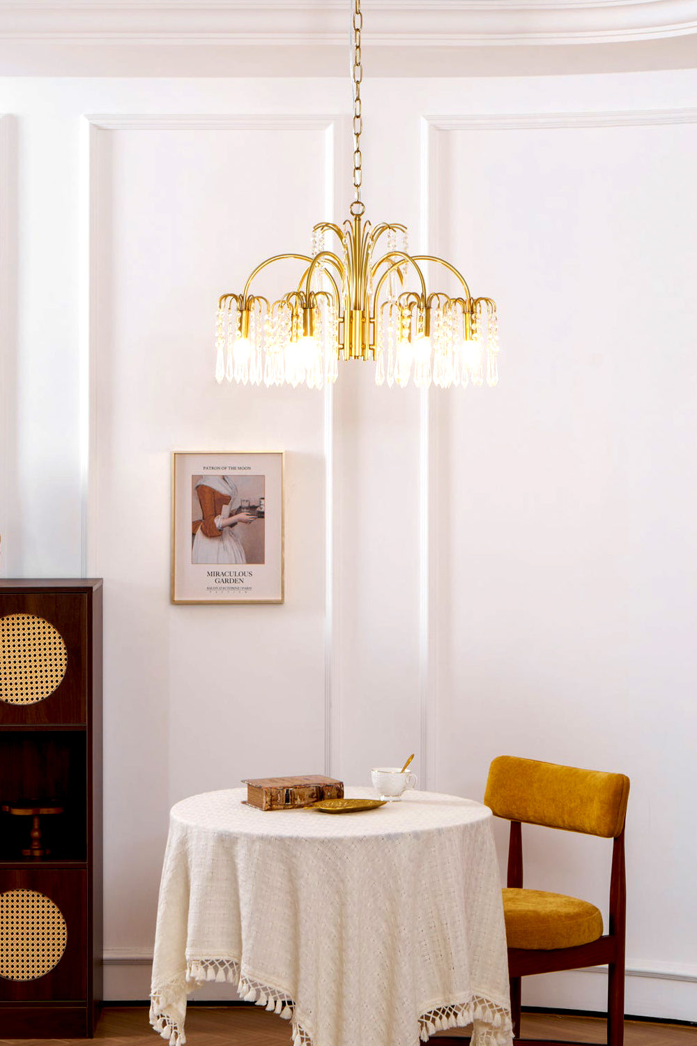 Brass Halo Arched-Arm Crystal Chandelier