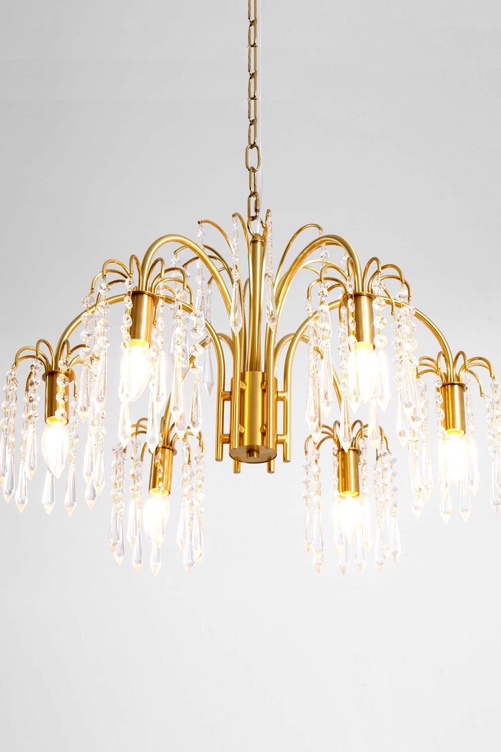 Brass Halo Arched-Arm Crystal Chandelier