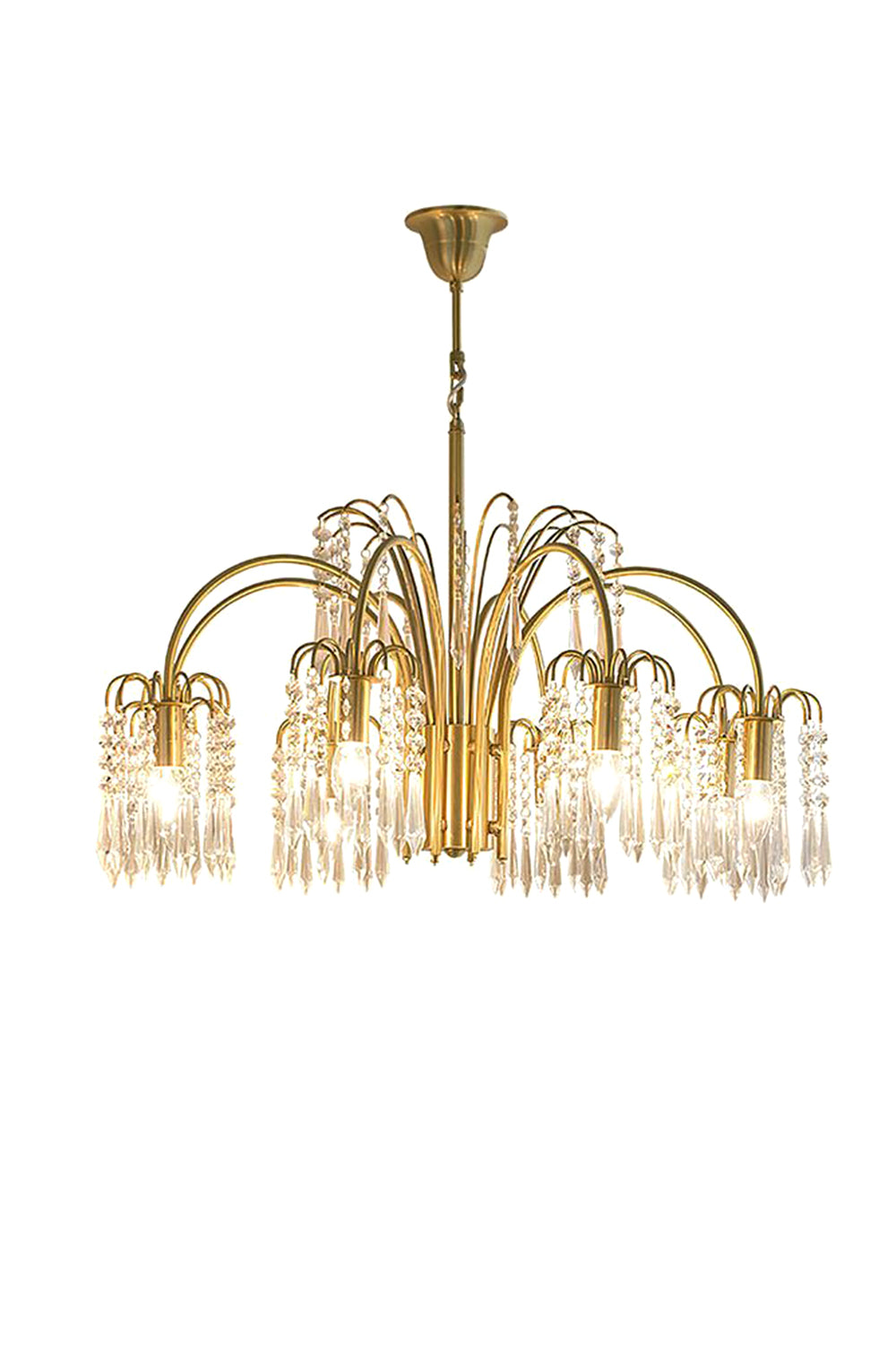 Brass Halo Arched-Arm Crystal Chandelier