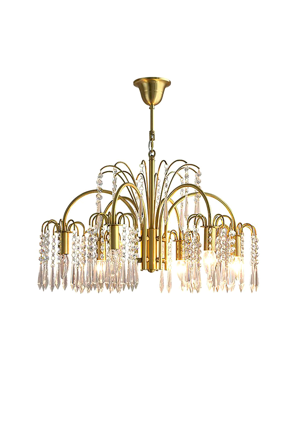 Brass Halo Arched-Arm Crystal Chandelier