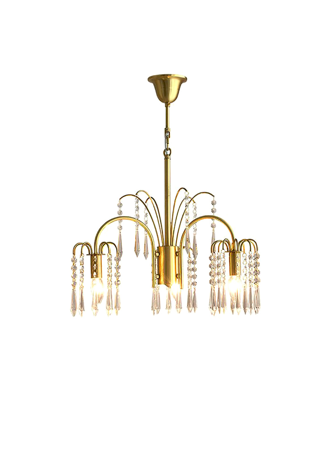 Brass Halo Arched-Arm Crystal Chandelier