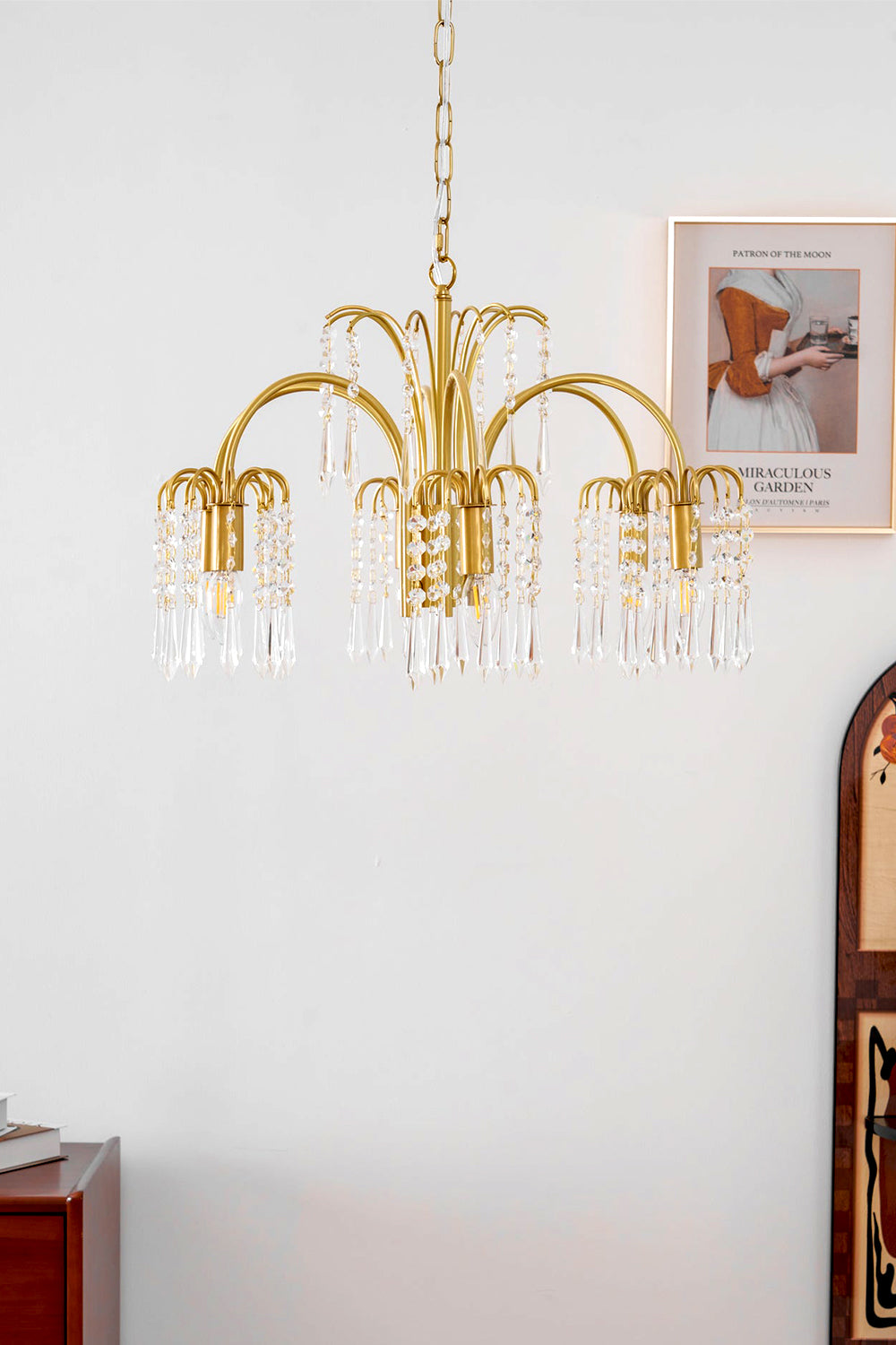 Brass Halo Arched-Arm Crystal Chandelier