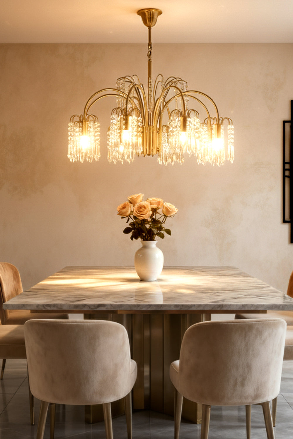 Brass Halo Arched-Arm Crystal Chandelier