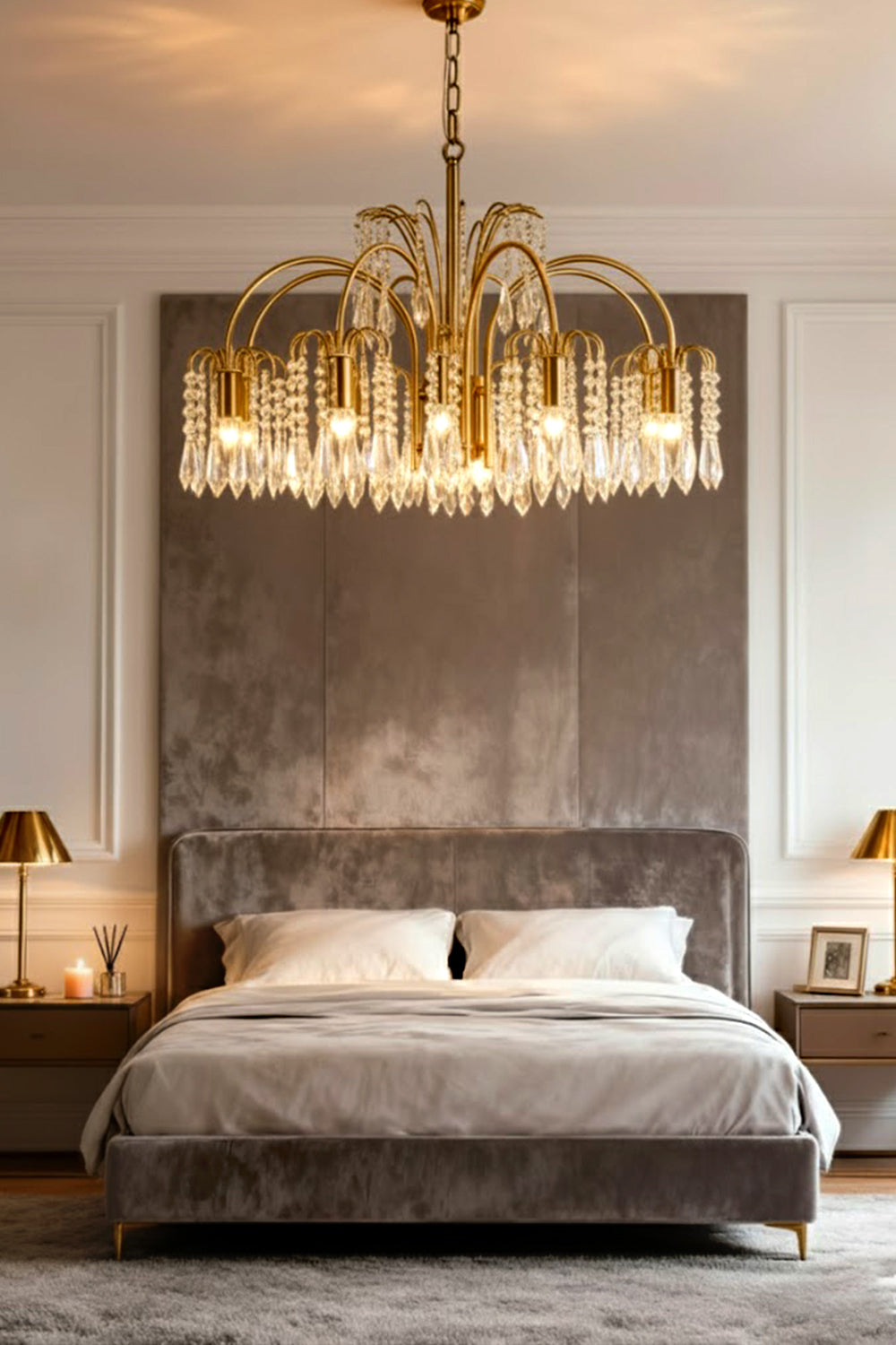 Brass Halo Arched-Arm Crystal Chandelier