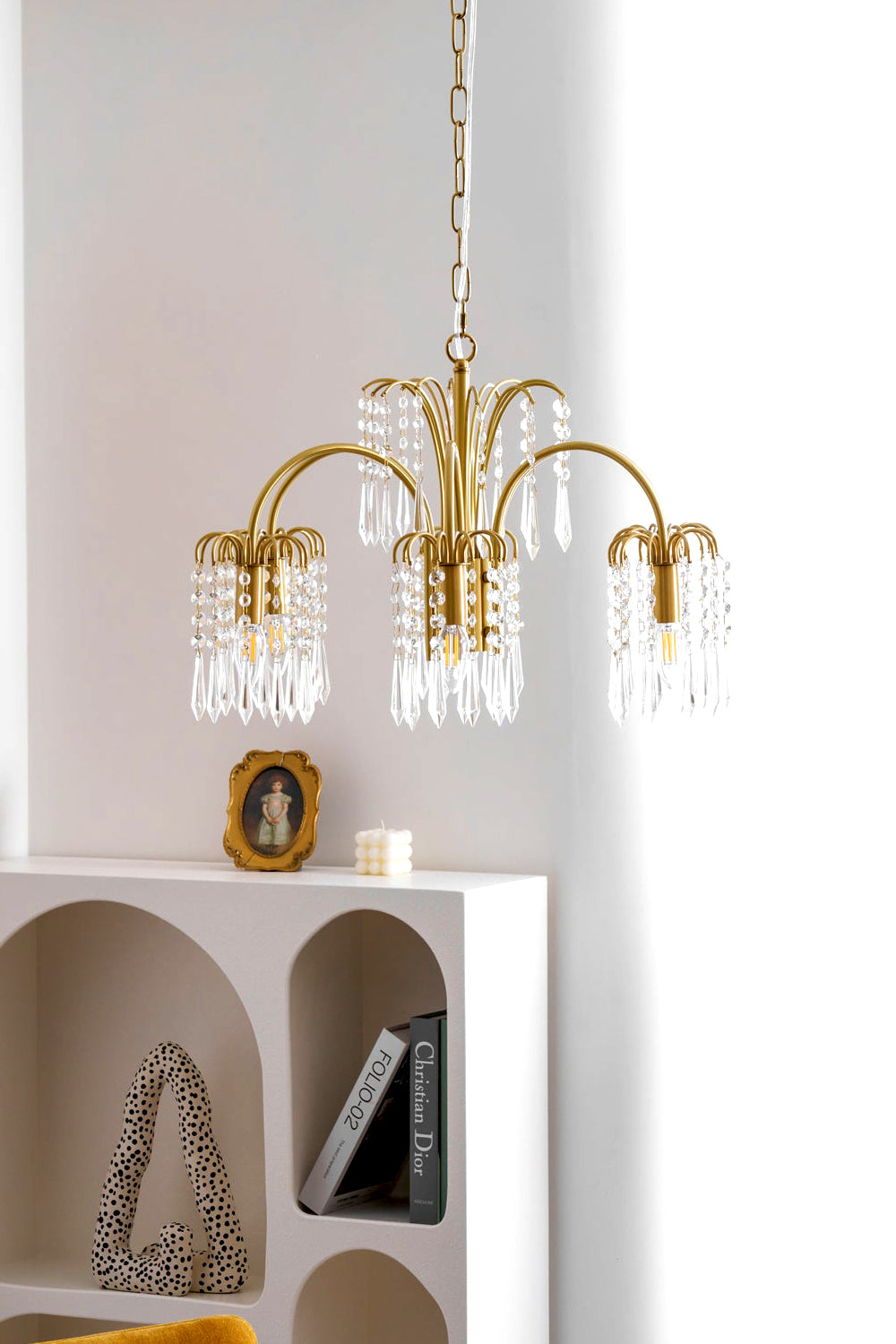 Brass Halo Arched-Arm Crystal Chandelier