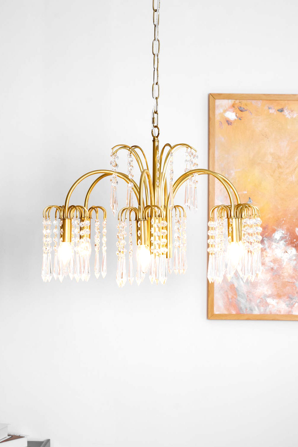 Brass Halo Arched-Arm Crystal Chandelier