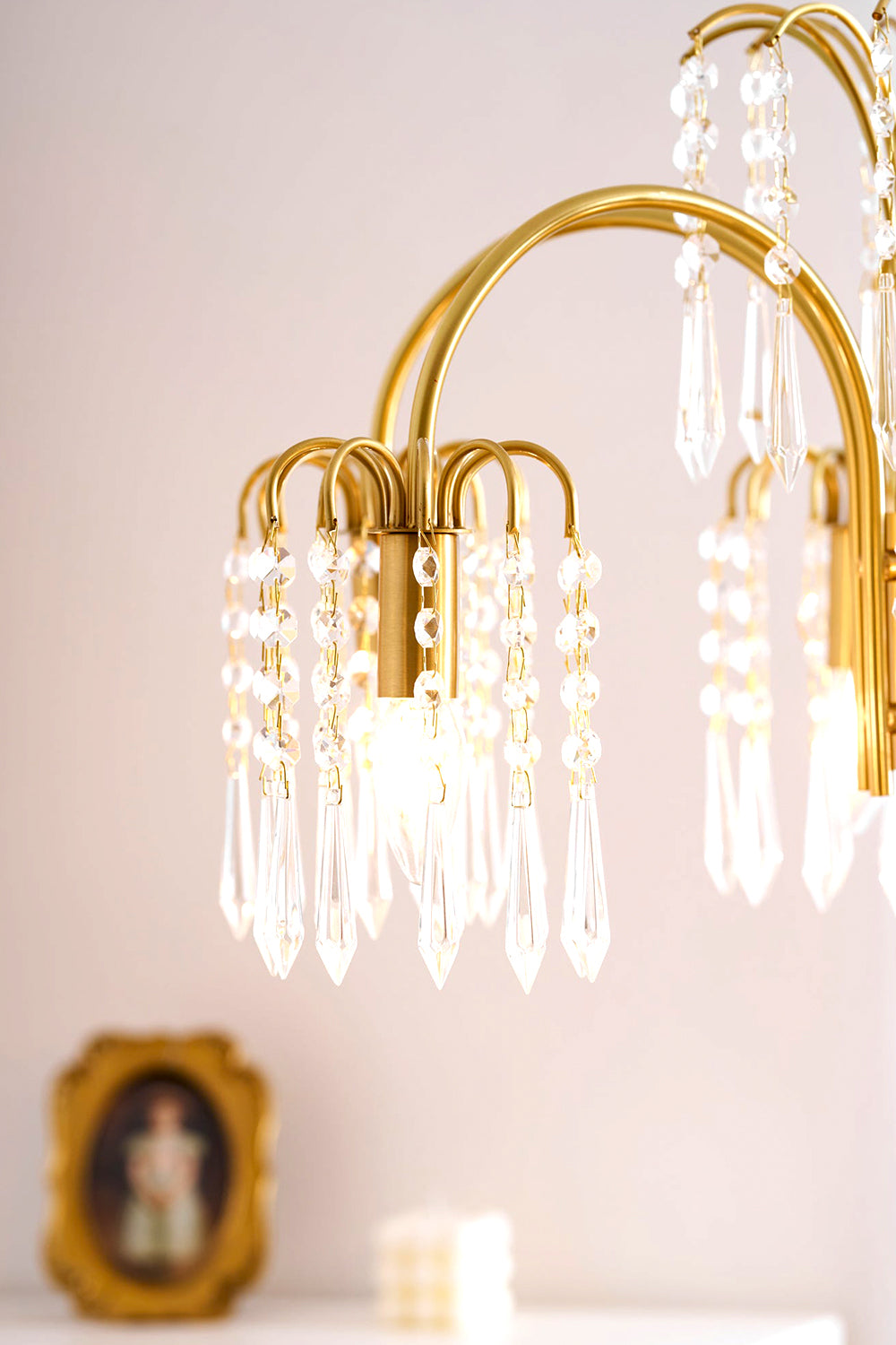 Brass Halo Arched-Arm Crystal Chandelier