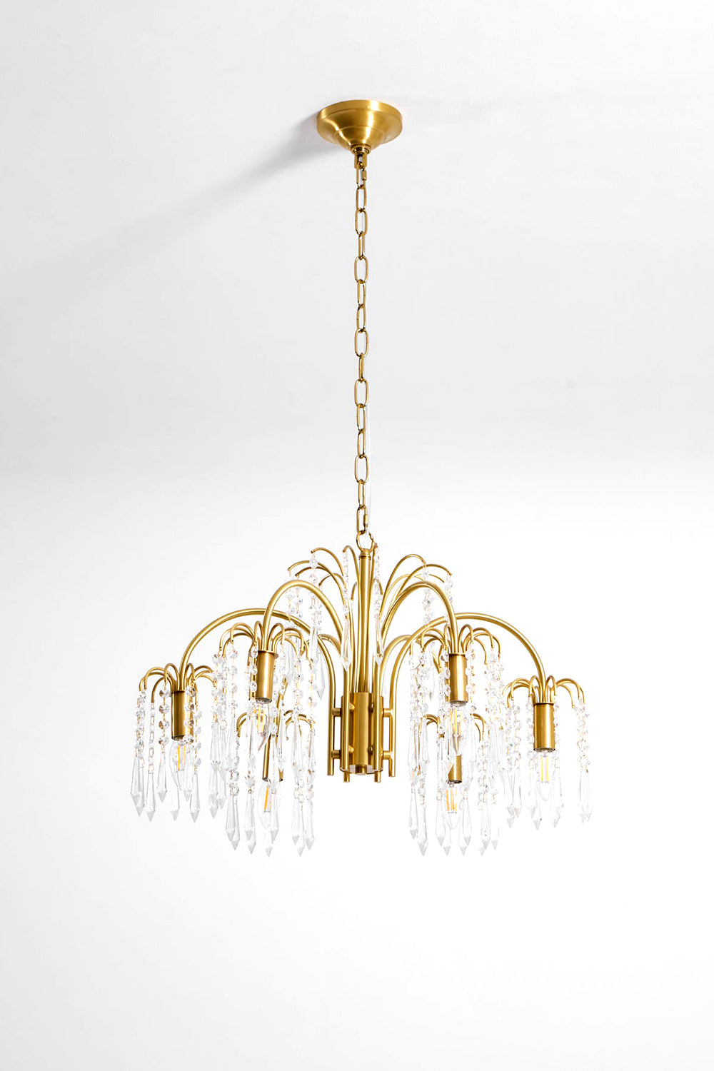 Brass Halo Arched-Arm Crystal Chandelier