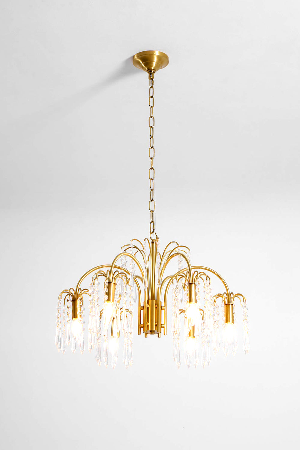 Brass Halo Arched-Arm Crystal Chandelier