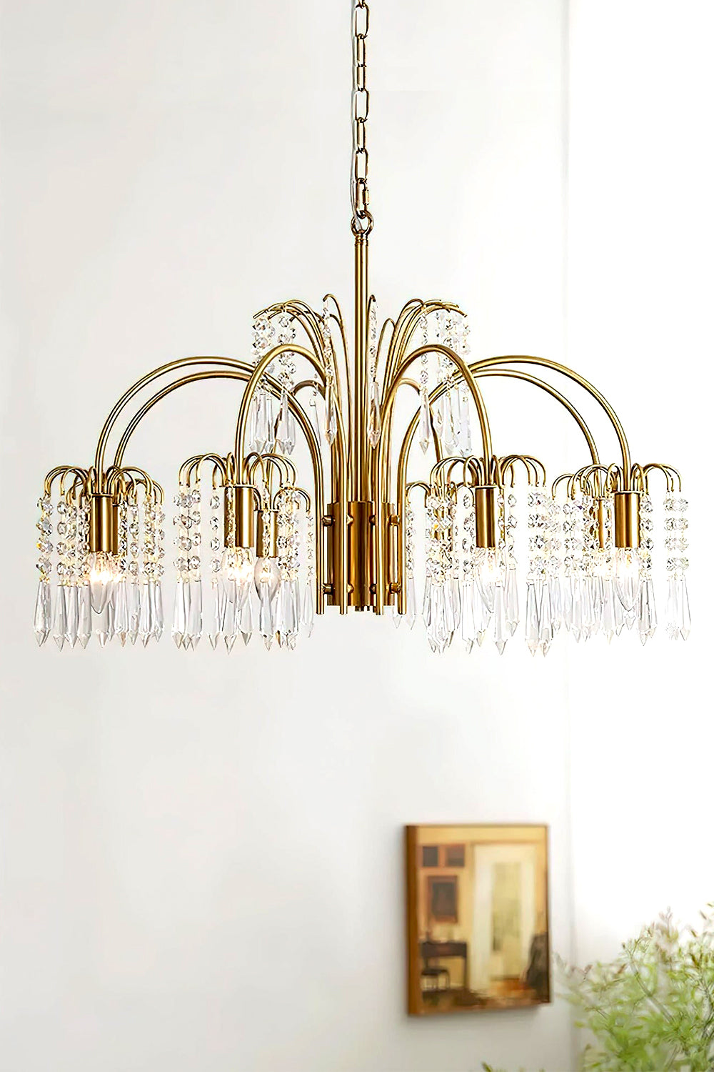 Brass Halo Arched-Arm Crystal Chandelier