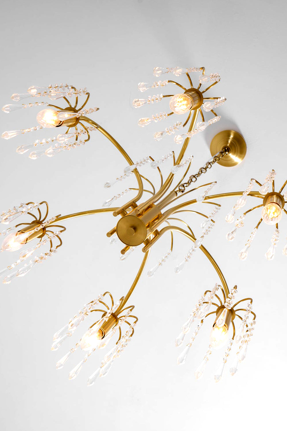 Brass Halo Arched-Arm Crystal Chandelier