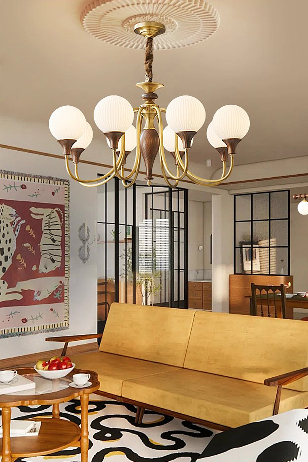 Brass Vintage Walnut Chandelier