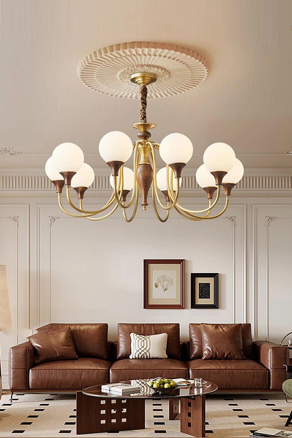 Brass Vintage Walnut Chandelier