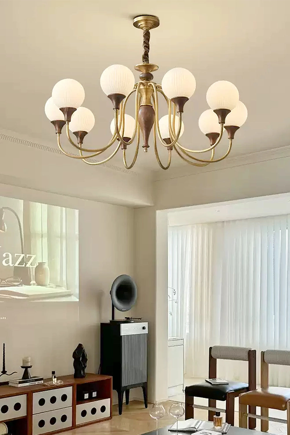Brass Vintage Walnut Chandelier