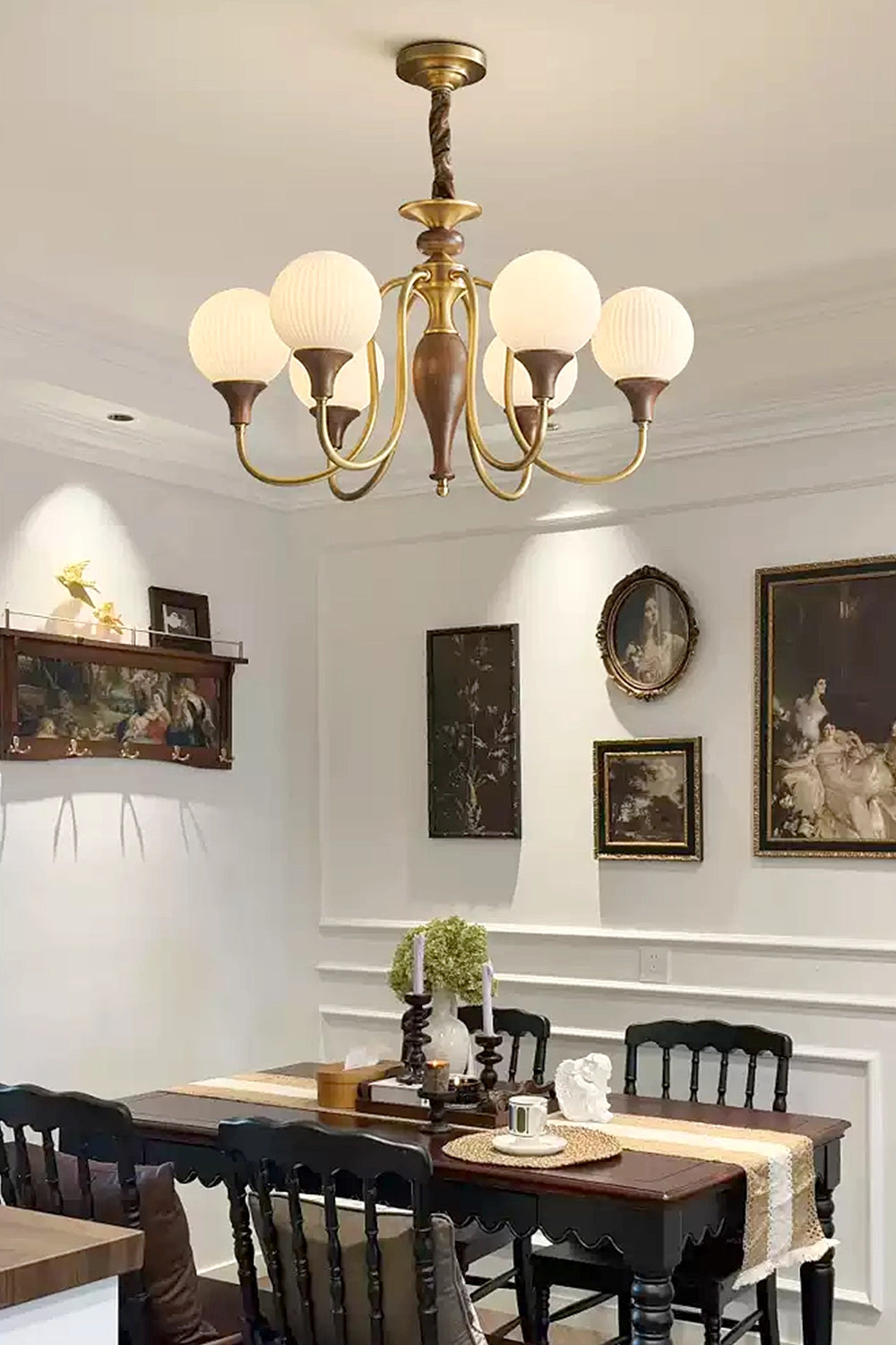 Brass Vintage Walnut Chandelier