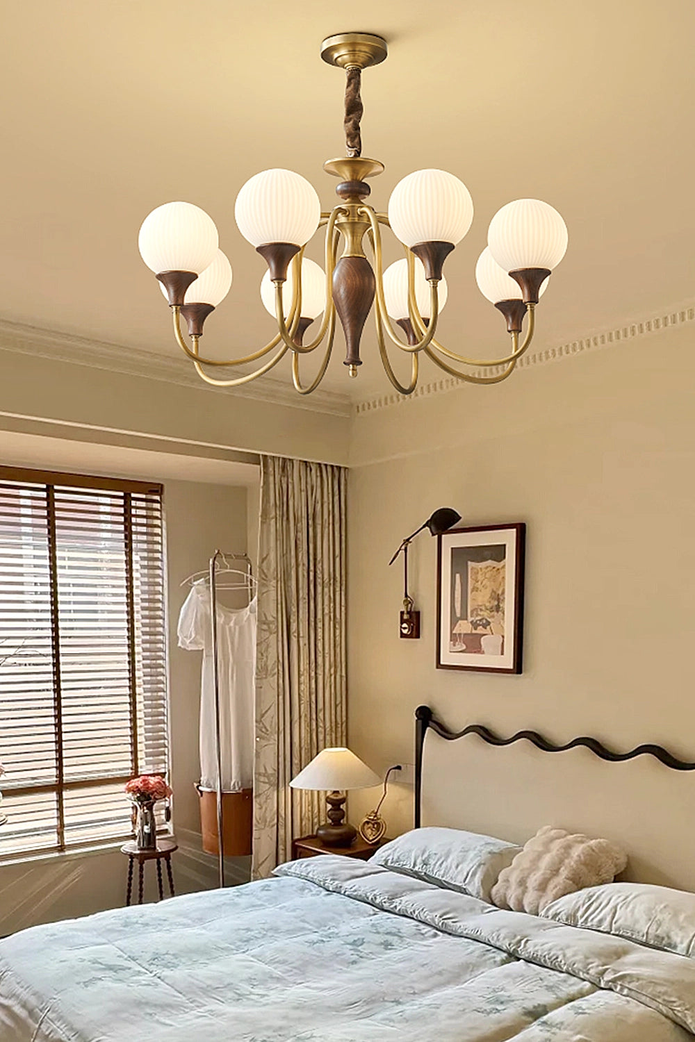 Brass Vintage Walnut Chandelier
