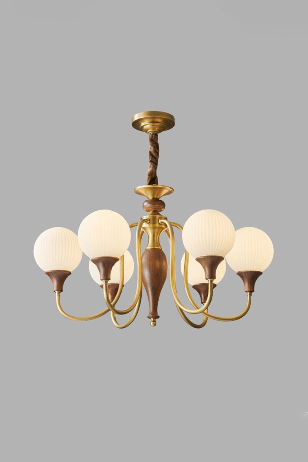 Brass Vintage Walnut Chandelier